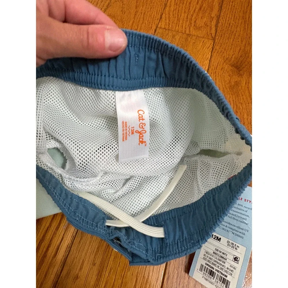 Cat & Jack Toddler Boys  Blue Colorblock Palm Tree Swim Trunks 12M NWT UPF 50+